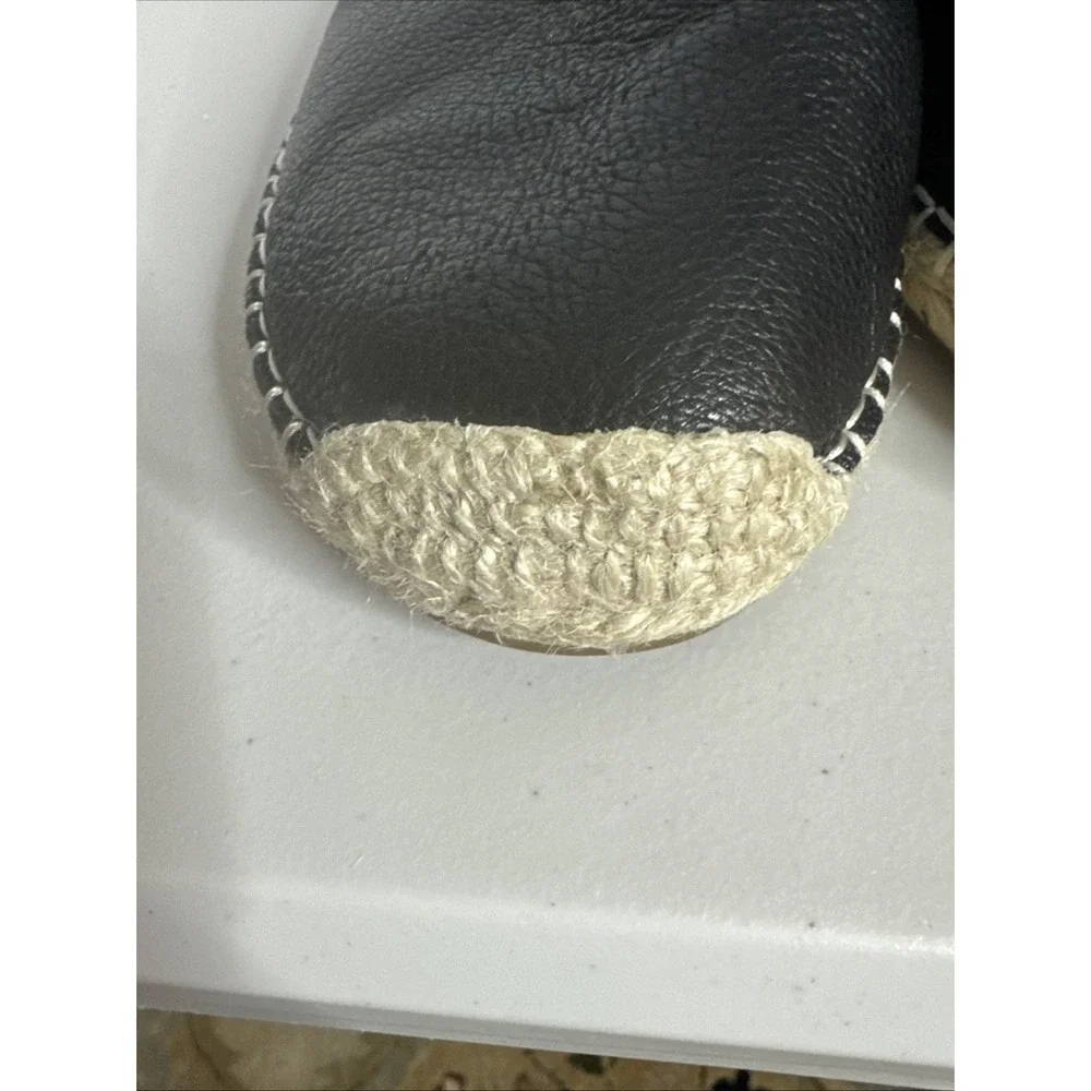Eileen‎ Fisher Kai Tumbled Leather Black Espadrille Size 9.5 Excellent